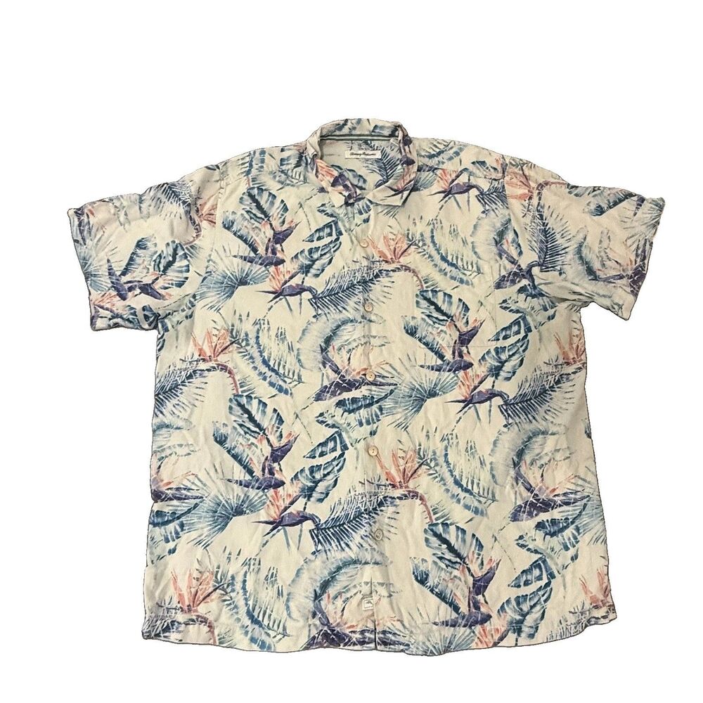 Tommy Bahama Men's XL Break Wave Fronds Blue Swell Silk Button Down Shirt